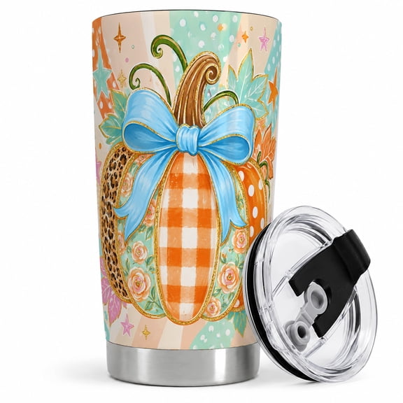 Patchwork Pumpkin 20oz Stainless Steel Tumbler, Insulated Drinkware