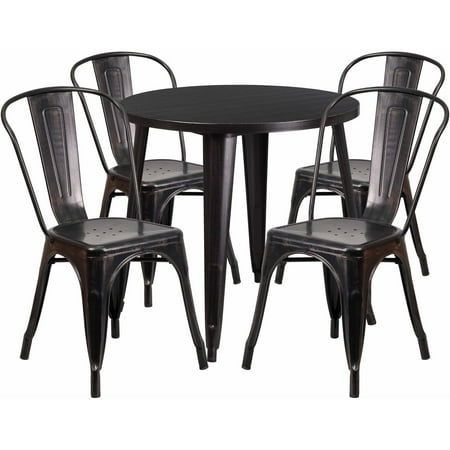 Flash Furniture 30" Round Black-Antique Gold Metal Indoor ...