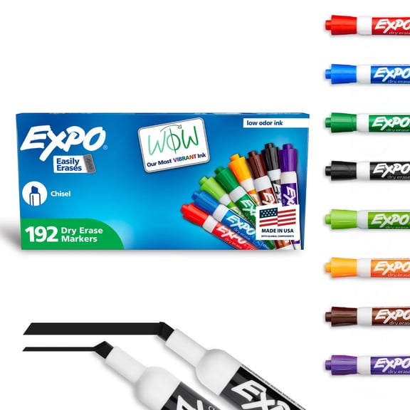 EXPO Dry Erase Markers, Chisel Tip, Assorted Colors, 192 Count