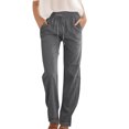 thumbnail image 2 of Huesdet Womens Pants Elastic Waist Long Straight Pants Casual Cotton and Linen Solid Drawstring Wide Leg Trousers With Pockets(Dark Gray,S), 2 of 4