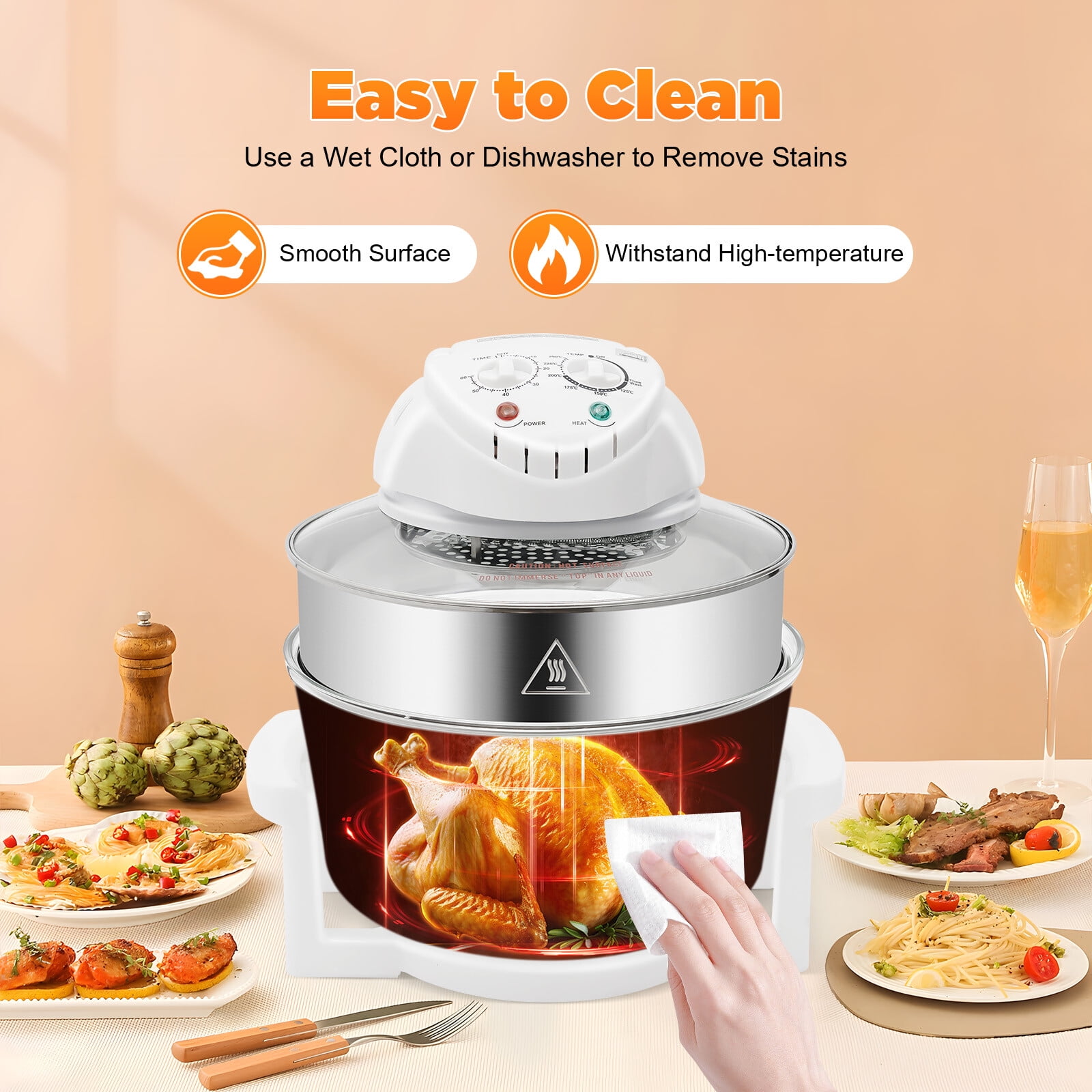 17.96 Quart Air Fryer with Halogen Heating, 360° Viewable Glass Pot, Adjustable Temperature & Timer, Perfect for Grilling, Baking, Roasting, and More