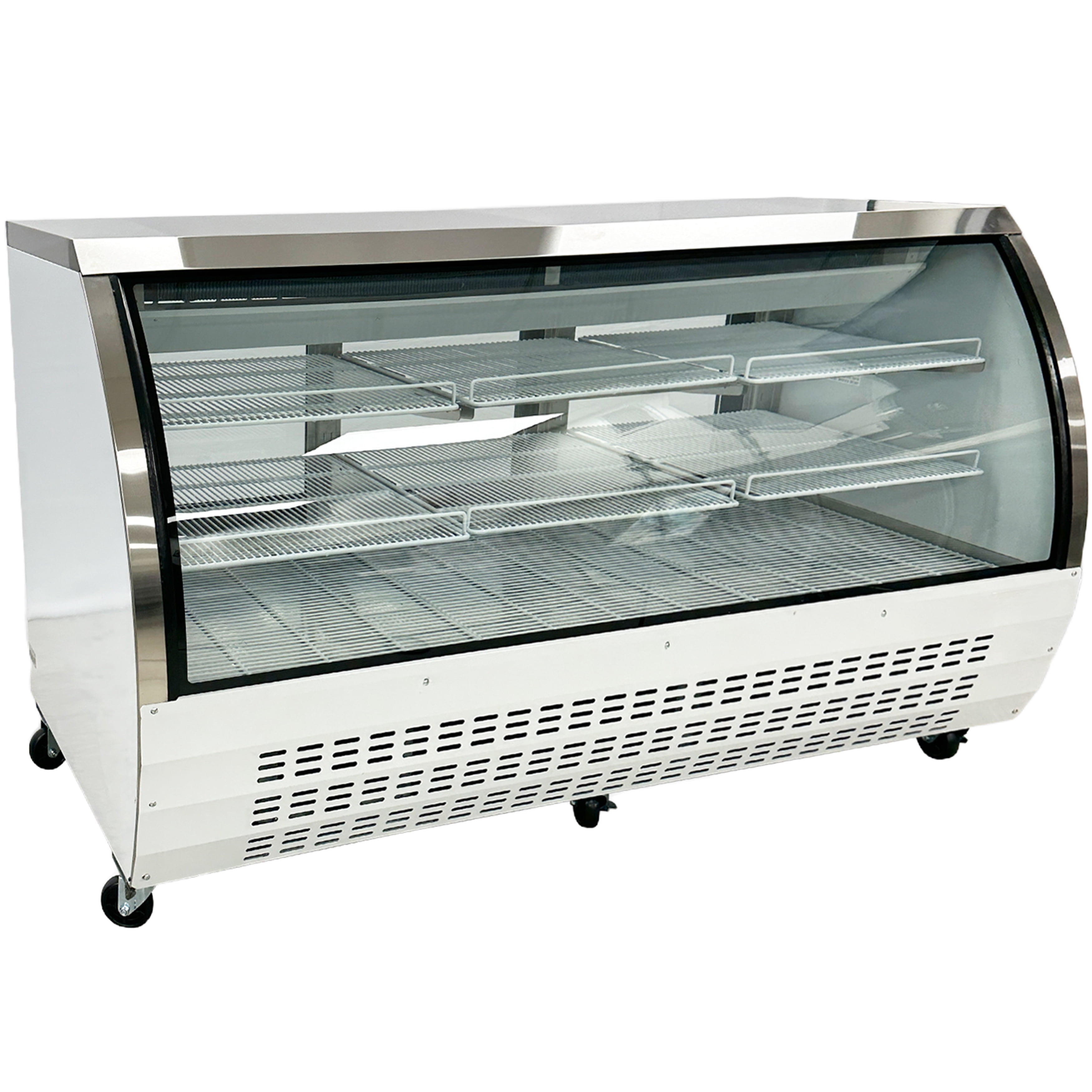 82" Commercial Refrigerated Deli Display Case – Curved Glass Meat & Deli Refrigerator,  Self-Contained Merchandiser with Adjustable Shelves and LED Lighting, Ideal for Grocery Stores, Butcher Shops