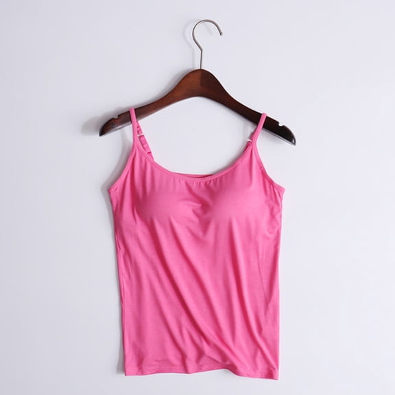Tank Top for Women, WNEGSTG Women's Scoop Neck Cami Cotton Blend Undershirts with Pads Lounge Sleepwear Tops Pink