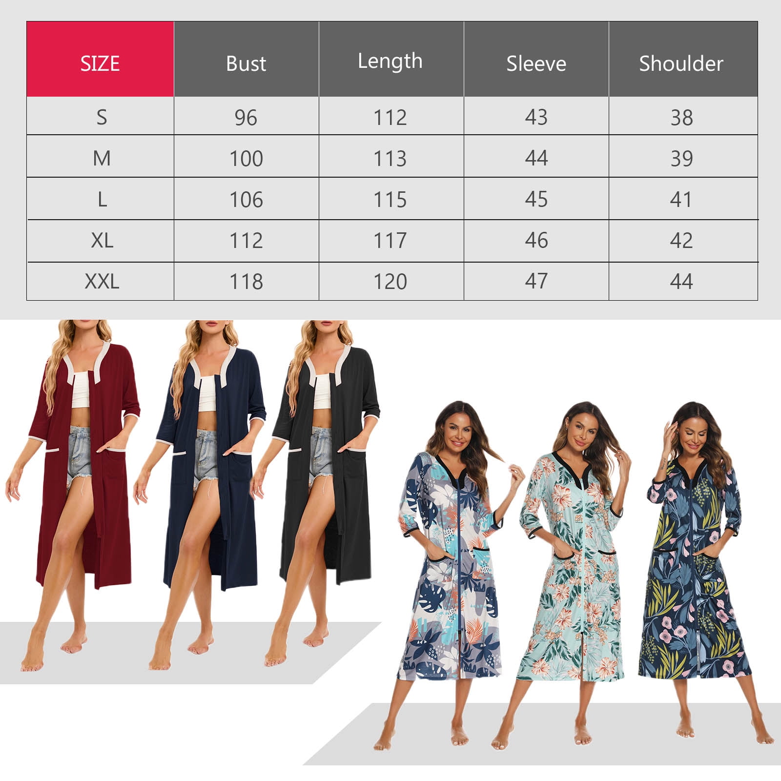 Womens Robes, LOFIR House Dresses for Elderly Women, Summer Robe for Women Lightweight with Pocket, Long Zip Up House Coat 3/4 Sleeve Moomoo Nightgowns Loungewear Gift for Women, Leaves, XL