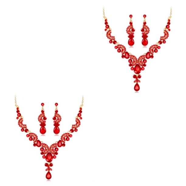 Collar de aleación Sonducket 3 unidades/juego elegante nupcial con diamantes de imitación Rojo 2Conjunto