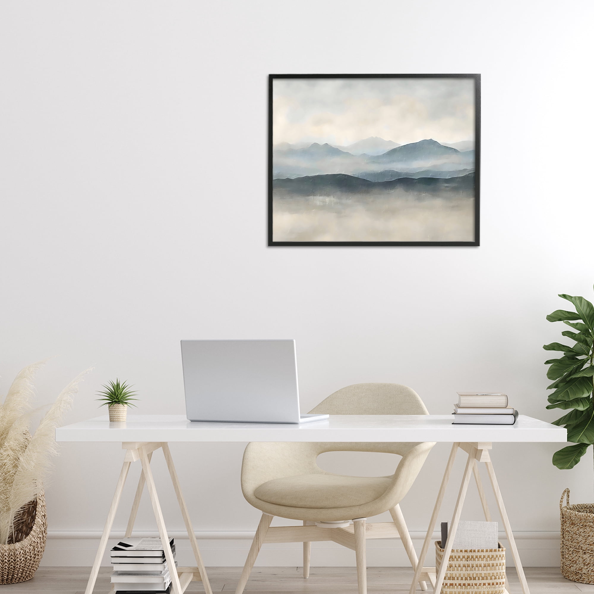 Stupell Industries Misty Muted Mountainscape Black Framed Giclee Art, design by Riley B