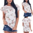 thumbnail image 2 of Moda mujer manga corta estampado cuello redondo encaje Pachwork Tops blusa Pompotops  hkajfhjk470699, 2 of 9
