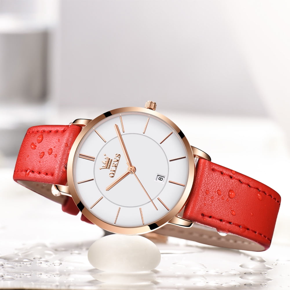 OLEVS Watches for Women Waterproof Womens Wristwatches Analog Quartz Ultra Thin Watches Leather Strap Watches with Date Calendar Ladies Watches Gifts Reloj para Mujer