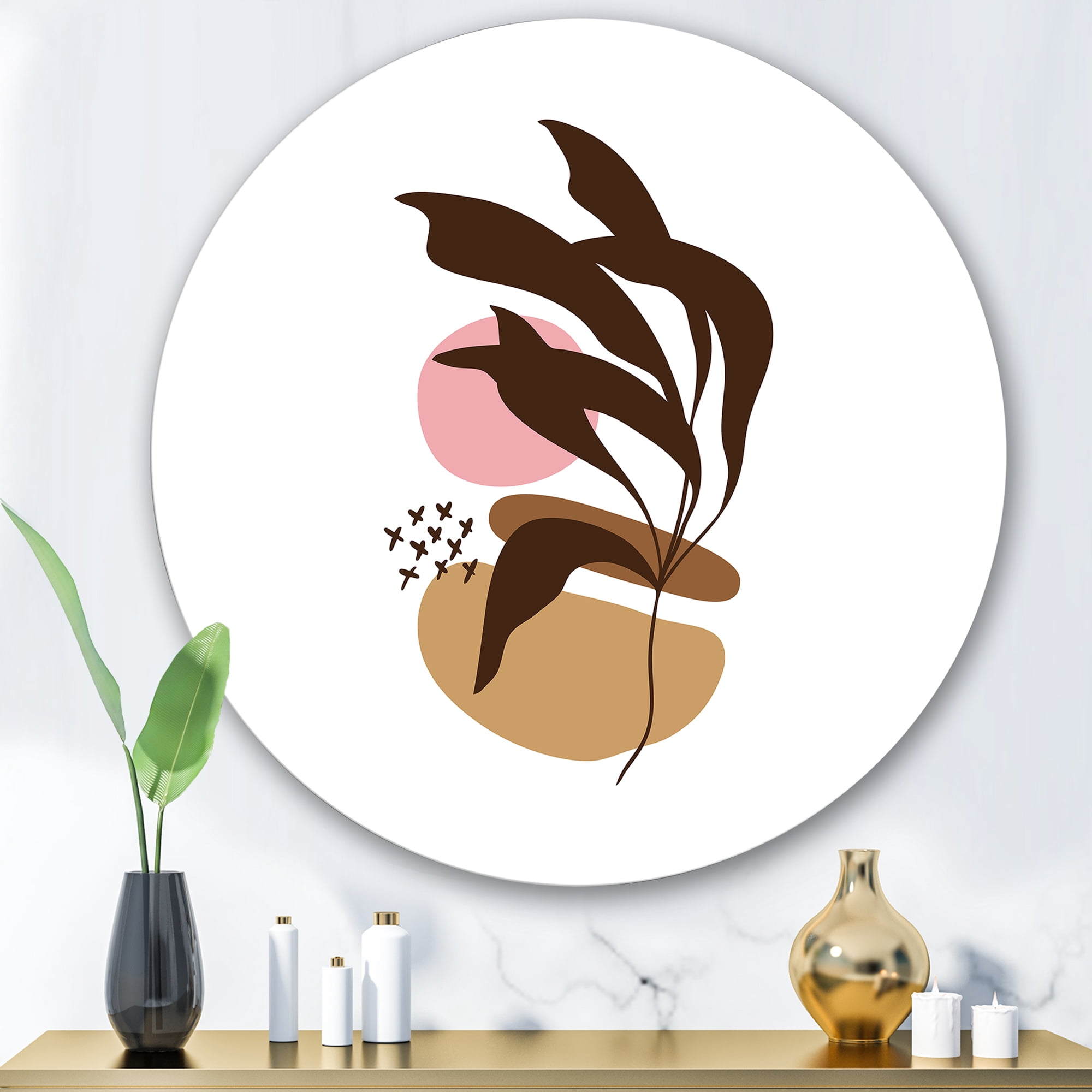 Designart 'Abstract Plants With Elementary Shapes' Modern Circle Metal Wall Art 29x29 - Disc of 29