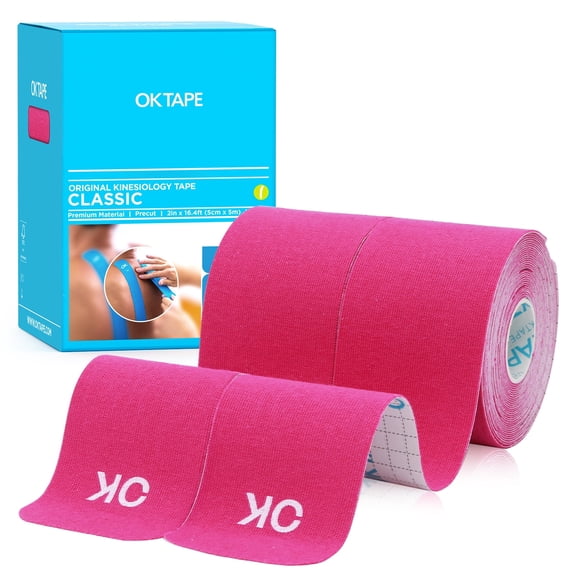 OK TAPE Precut Kinesiology Tape Athletic Tape,20 Count, 2in x 16ft, Latex Free Elastic Bandage,2Roll,Pink