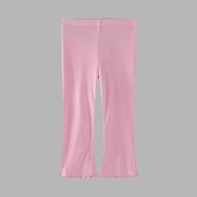 Cowsor Girls Pants Kids Ribbed Flare Pants High Waist Bell Bottoms