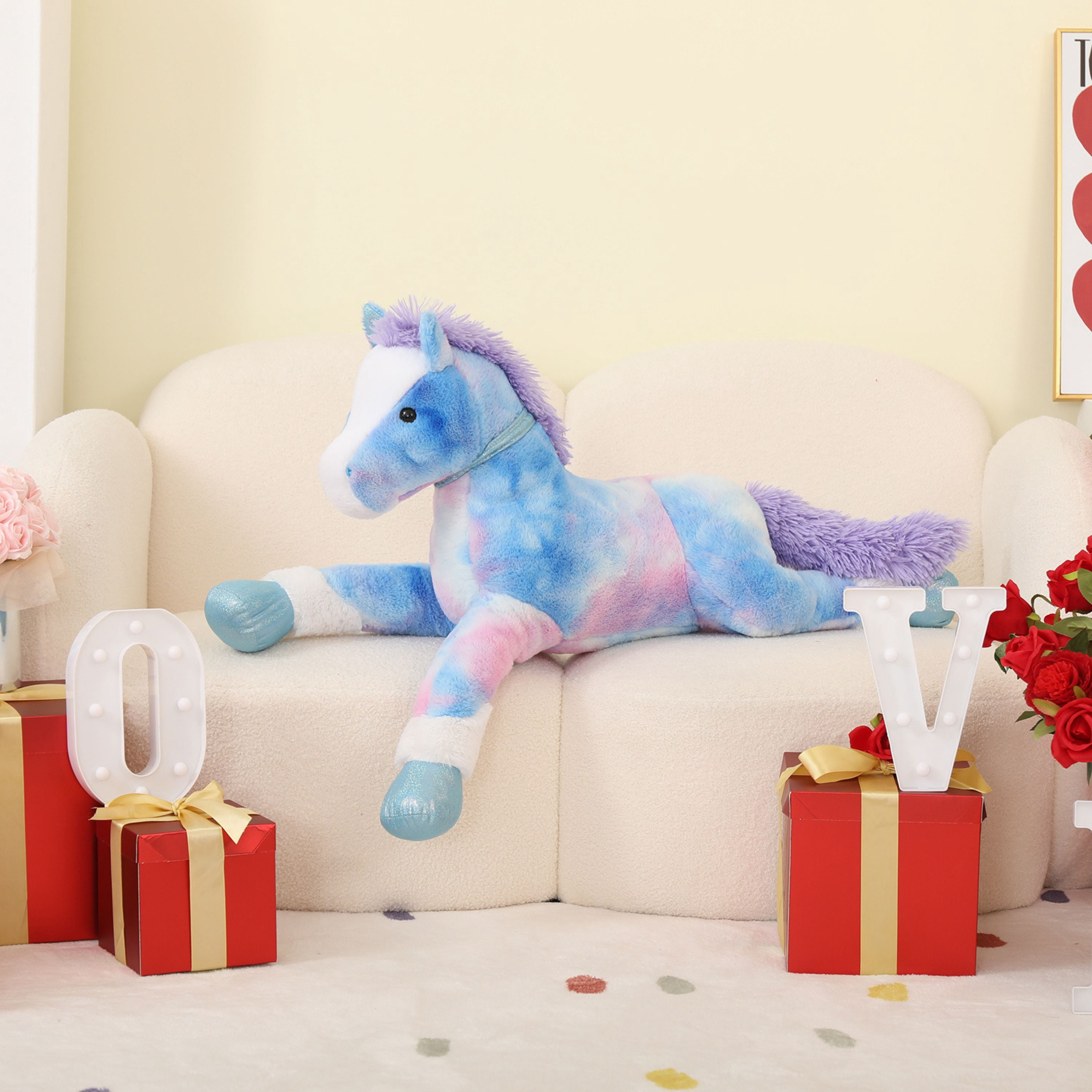 Tezituor 35.5'' Giant Horse Stuffed Animals Large Horse Plush Pillow with Tie-Dye Body Plush Toy