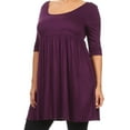 thumbnail image 3 of Women Plus Size Half Sleeve Solid Babydoll Casual Tunic Top Dress Purple XL (D240 SD), 3 of 3