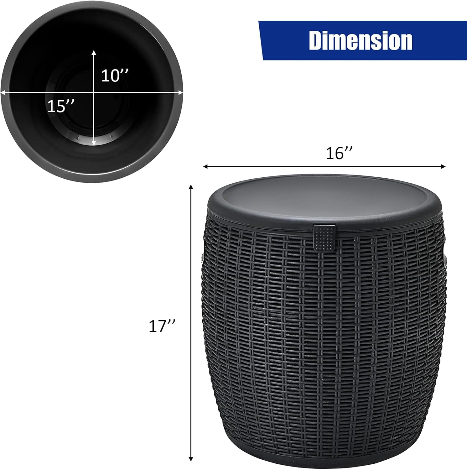 9.5 Gal Cooler Bar Table – Patio Wicker Ice Cooler with 4-in-1 Design, Black, 16.73×16.73×17.32 in