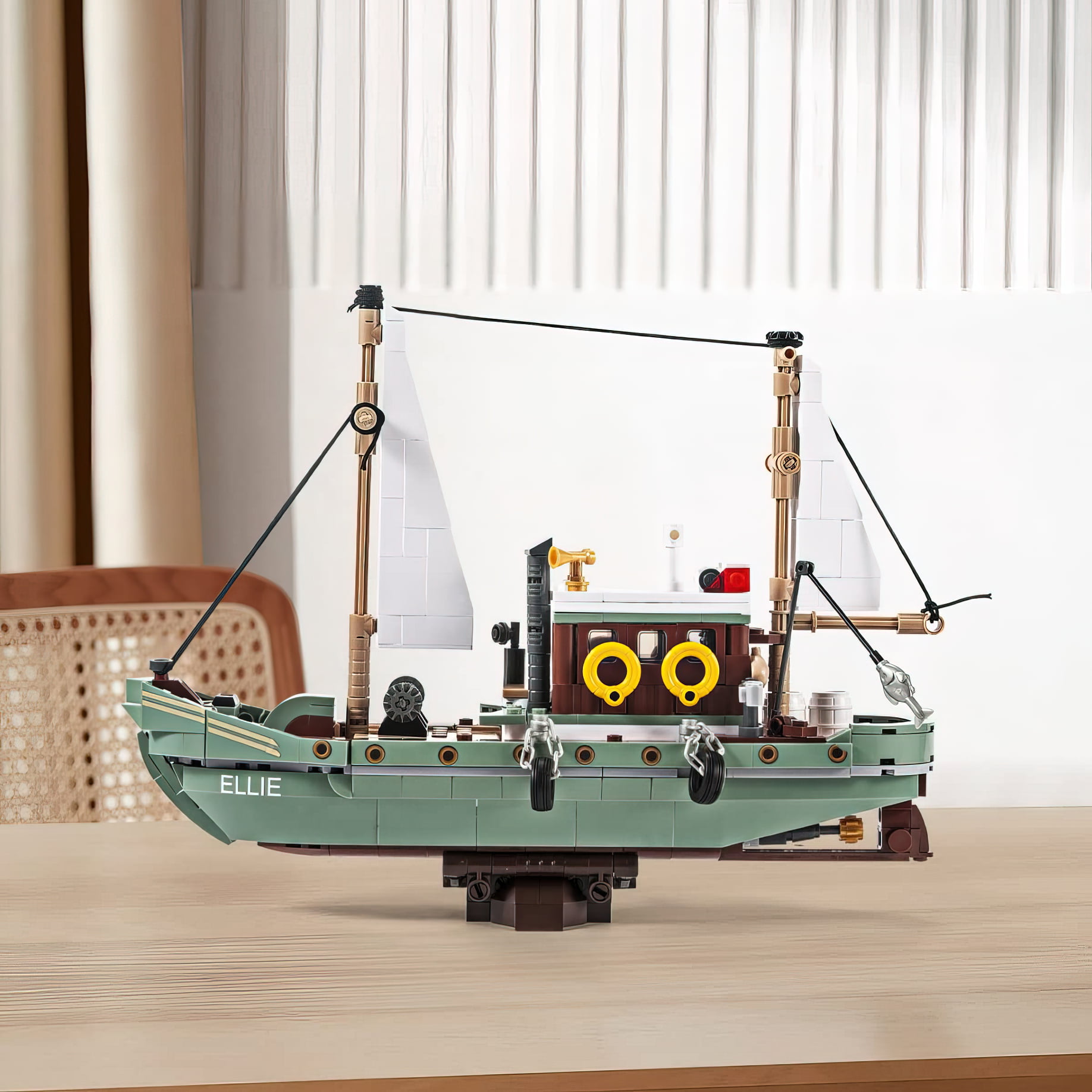 HI-Reeke City Fishing Boat Building Block Set Ideas Ocean Boat Cabin  Building Kit Toy for Kid Green