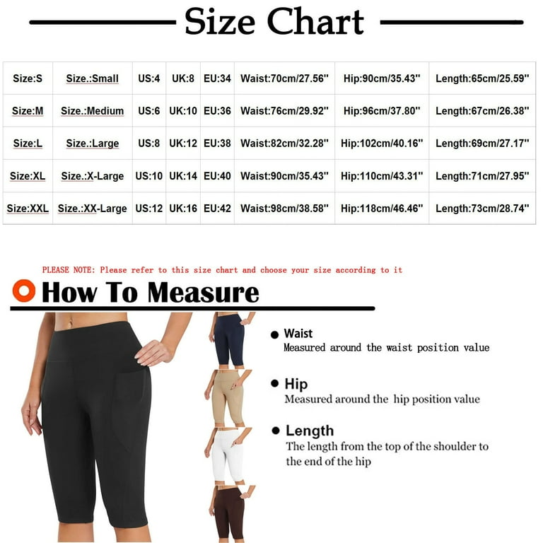 Womens Knee Length Yoga Pants with Pockets, Workout Running Yoga Leggings  Cropped Tights for Women