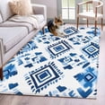 thumbnail image 2 of 2.7x5 Washable Area Rug, Bohemia Non-Slip Rectangle Rug for Bedroom Bedside, Blue Argyle Ethnic Style Retro Abstract Pattern Indoor Floor Mat for Home Decor, 2 of 9