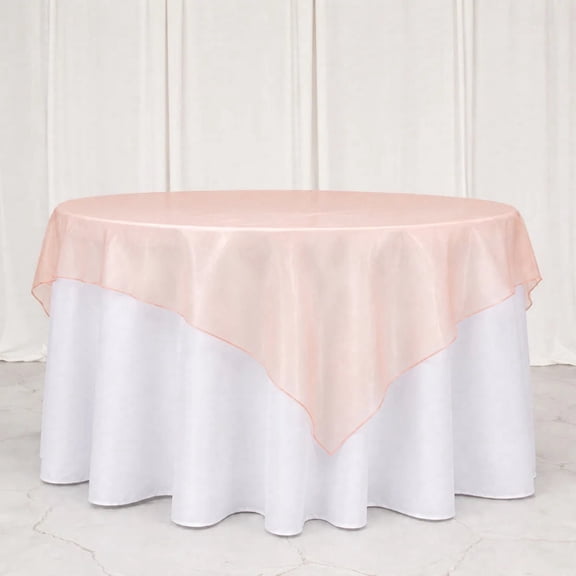 10 Blush 72x72 Inch Sheer Organza Table Overlays for Wedding Party Decorations