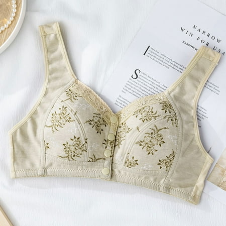 Texiao Women Sexy Lace Front Buckle Prints Underwear Without Rims Vest Lace Plus Size Bra Underwear  Cotton No Show Underwear For Women  Beige Workout Underwear For Women