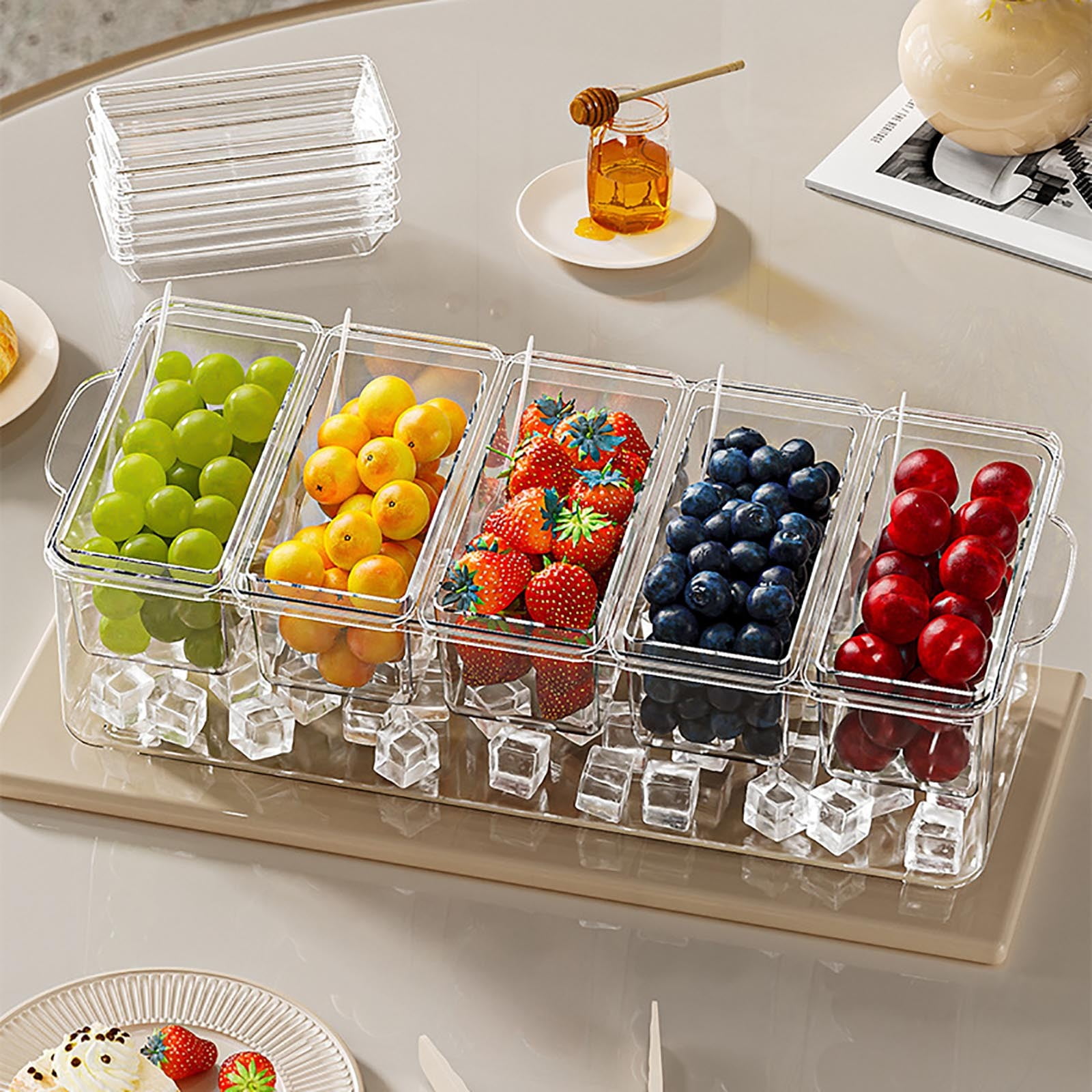 Food Safe Fruit Storage Container with Divided Sections, Compact Picnic Organizer for Fresh Produce Snacks, Portable Kitchen Storage Box