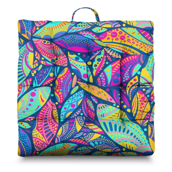 Dutch Velvet Boho Yoga Cushion 22in, Square Meditation Pillow for Bedroom, Reading and Zen Room