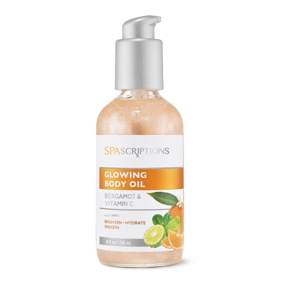 SpaScriptions Glowing Body Oil (8 fl oz, Bergamot & Vitamin C & Brown Sugar) - Shimmer