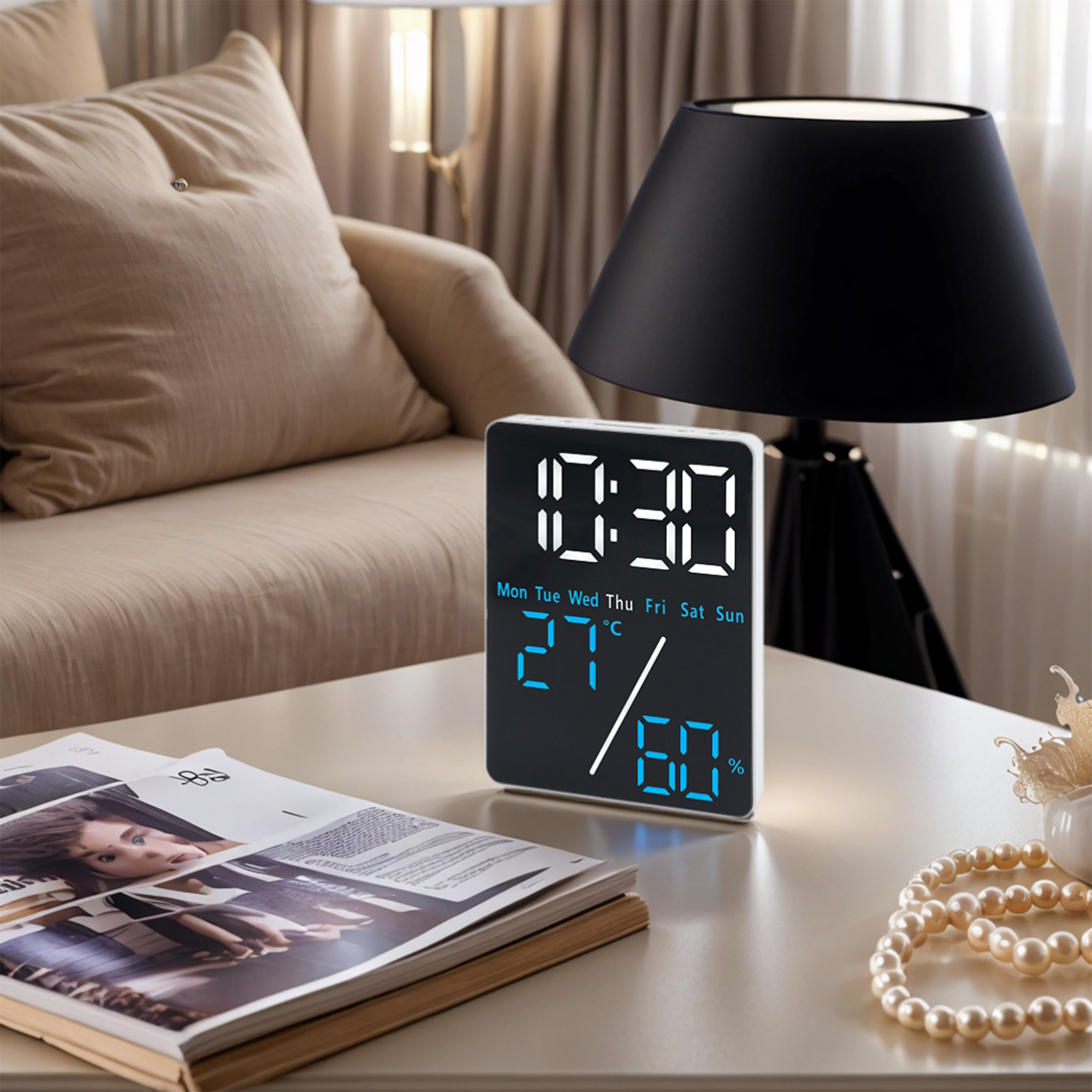 Unique Bargains LED Alarm Clock White Housing and Blue Light 3.5"L x 1.0"W x 4.7"H