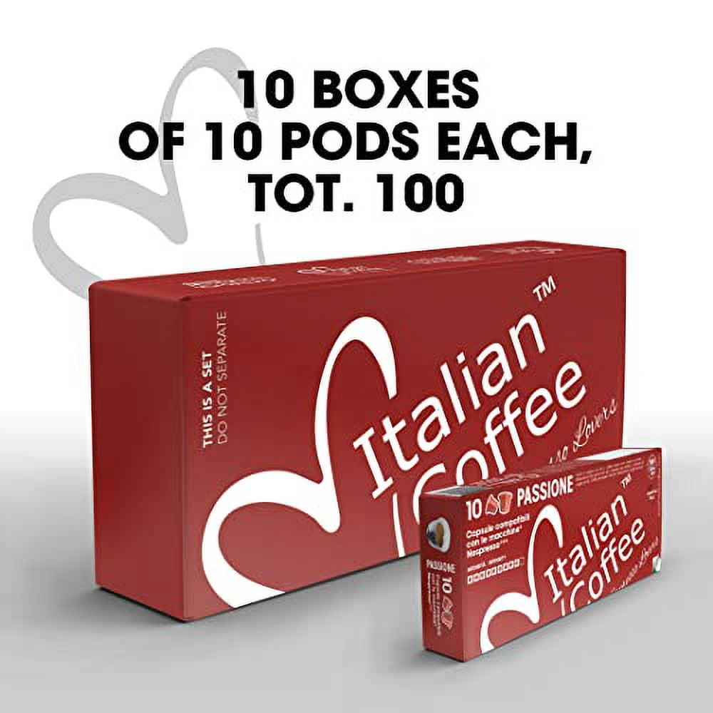 Delicitaly Italian Coffee pods compatible with Nespresso Original machines, Espresso capsules (100 Passione regular pods, 100 Count (Pack of 1))