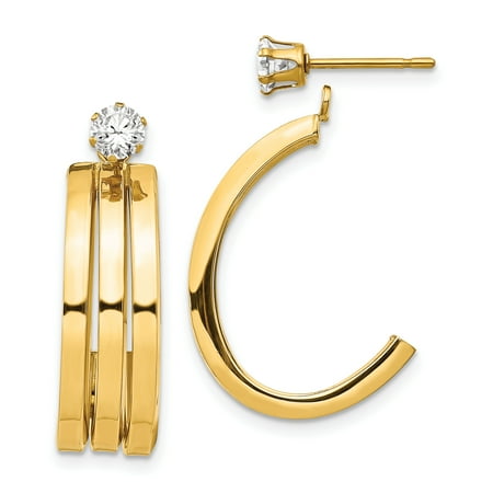 - 14k Polished J Hoop with 4mm CZ Stud Earring Jackets YE1487