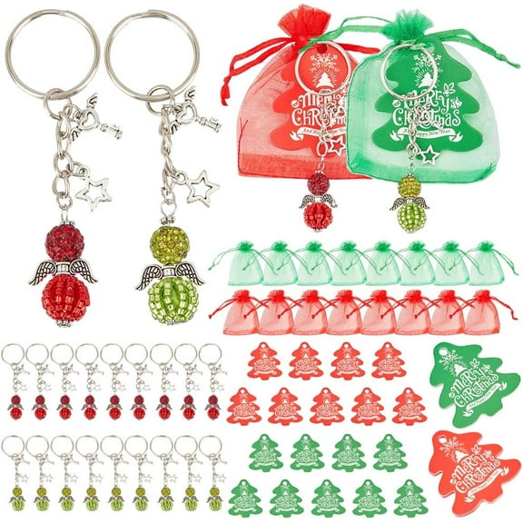 DIY 20 Sets Christmas Keychain Set Angel Keychain Bulk Winter Angel Keychain Favors with Thank You Tags Organza Bags Christmas Souvenirs for DIY Guests Wedding Birthday Party Favors Supplies