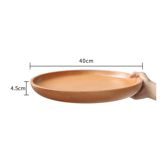 Natural Beech Salad Plate Flat bottom Round Wood Bowl Wooden kitchen tableware solid wood family bowl Natural Raw Lacquer Safe And Environmentally(40*4.5CM)