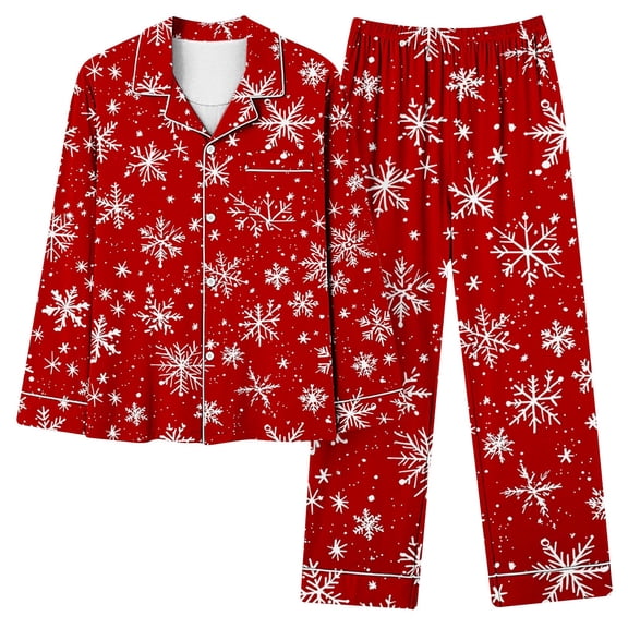 Ltctricy Women's Christmas Pajama Sets Long Sleeve V Neck Collared Button down Printed Sleepwear Top Pants 2 Piece Lounge Sets(Red,X-Large)
