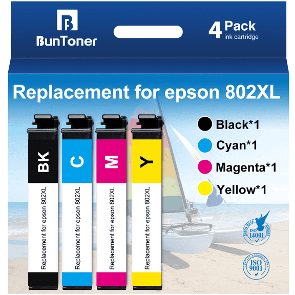 802XL Ink Cartridge Replacement for Epson 802 Ink Cartridge for Epson Ink 802 (Black Cyan Magenta Yellow, 4 Pack)