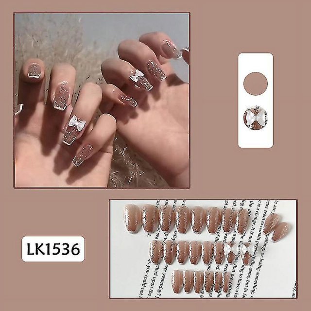24 Uds. Uñas postizas de estilo dulce, párrafo corto/largo, extraíbles