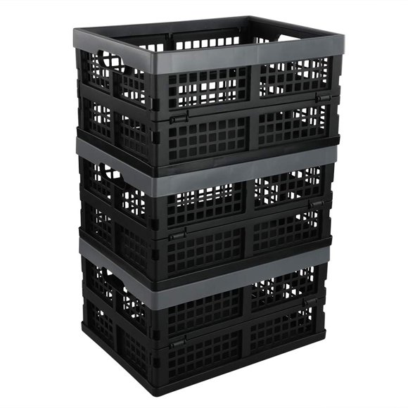 Anbers 3 Packs 16 Quart Plastic Foldable Storage Crate, Small Collapsible Storage Crate Basket