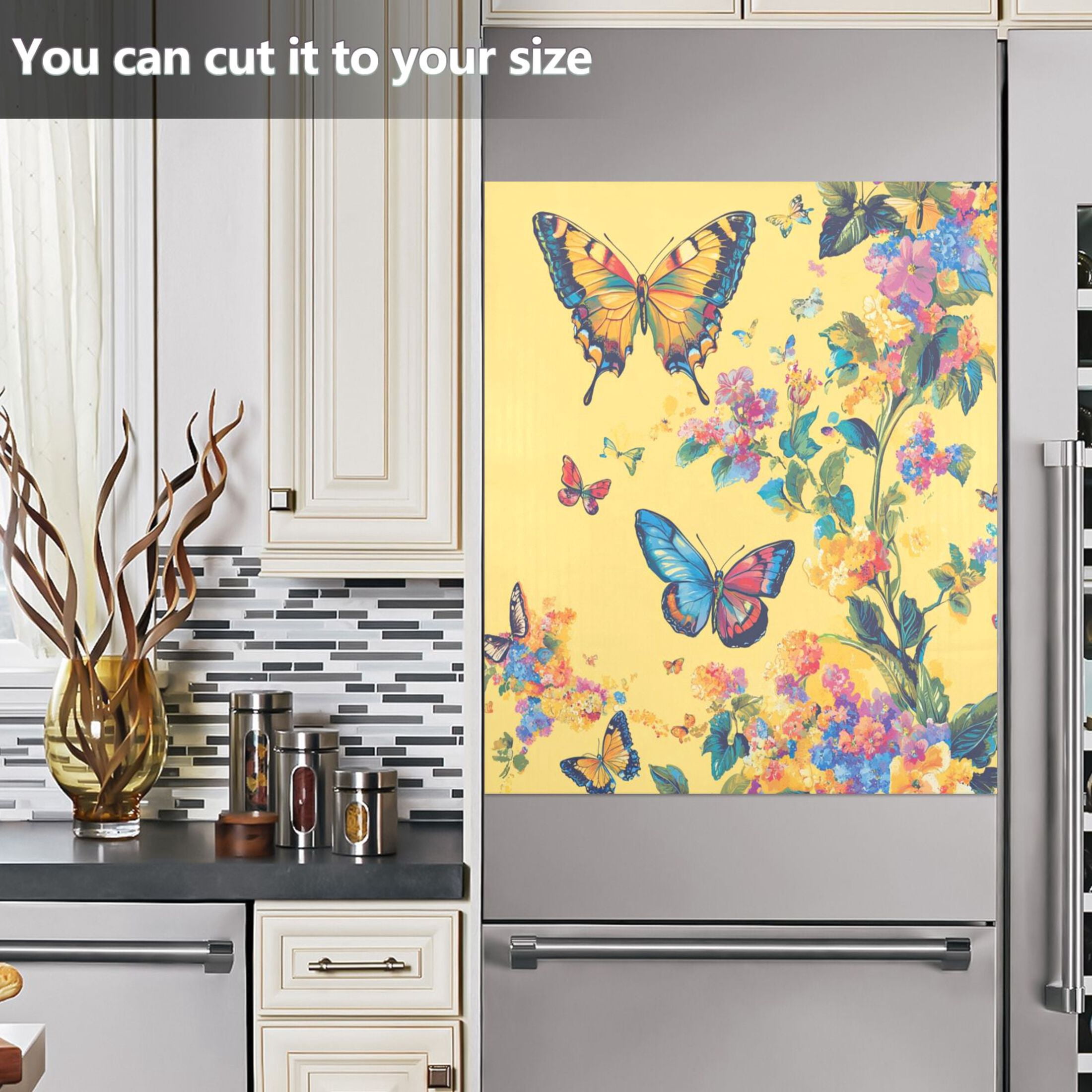 Dishwasher Magnetic Sticker 23x26 Inch Refrigerator Magnetic Sticker Washing Machine Magnetic Sticker Kitchen Panel Magnetic Sticker Home Decor Pale Yellow Rainbow Butterfly
