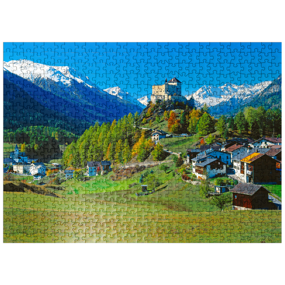 MyPuzzle - View To Tarasp Castle, Engadine, Canton Grisons, Switzerland - Premium 500 Piece Jigsaw Puzzle for Adults