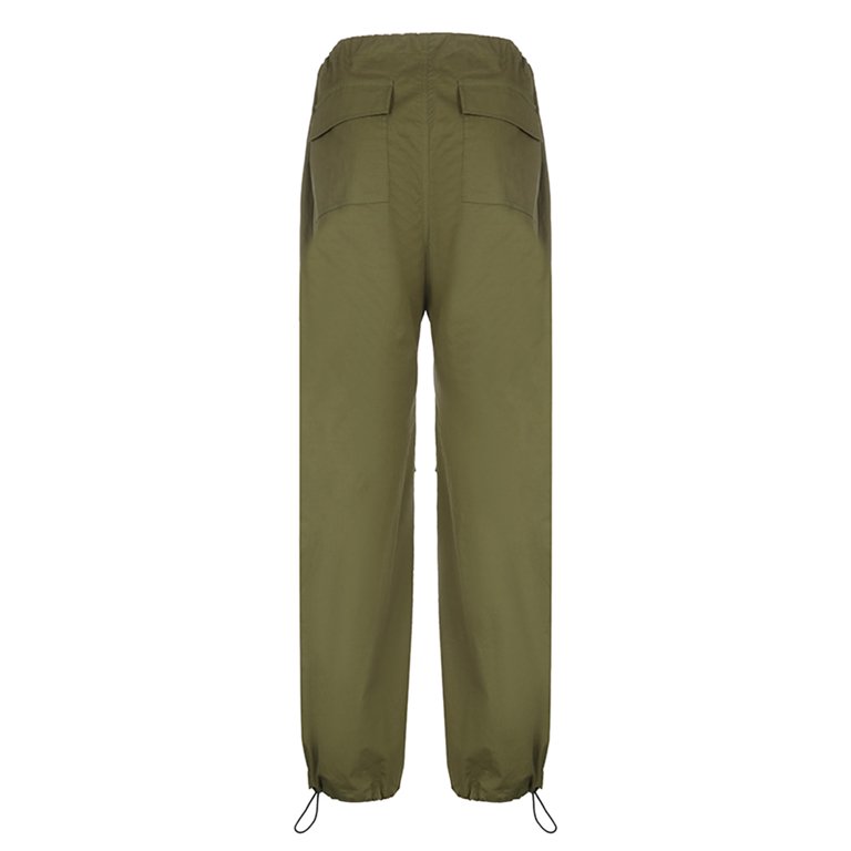 UHUYA Womens Cargo Pants Solid Pants Hippie Punk Trousers Streetwear Jogger  Pocket Loose Overalls Long Pants Army Green M US:6 