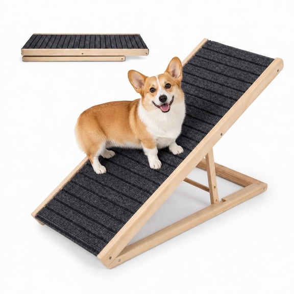 LIXI Adjustable & Foldable Wooden Pet Ramp for Dogs and Cats, High Traction Anti-Slip Dog Ramp for Bed, Couch, Sofa, Car & SUV, Portable Pet Stairs, Supports Up to 110 LBS(27.6"L x 13.4"W x 15.7"H)