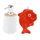 thumbnail image 2 of Dispensador de jabón de manos, dispensador de líquido con toalla de mano, contenedor de líquido a prueba de fugas pescado rojo blanco, 2 of 9