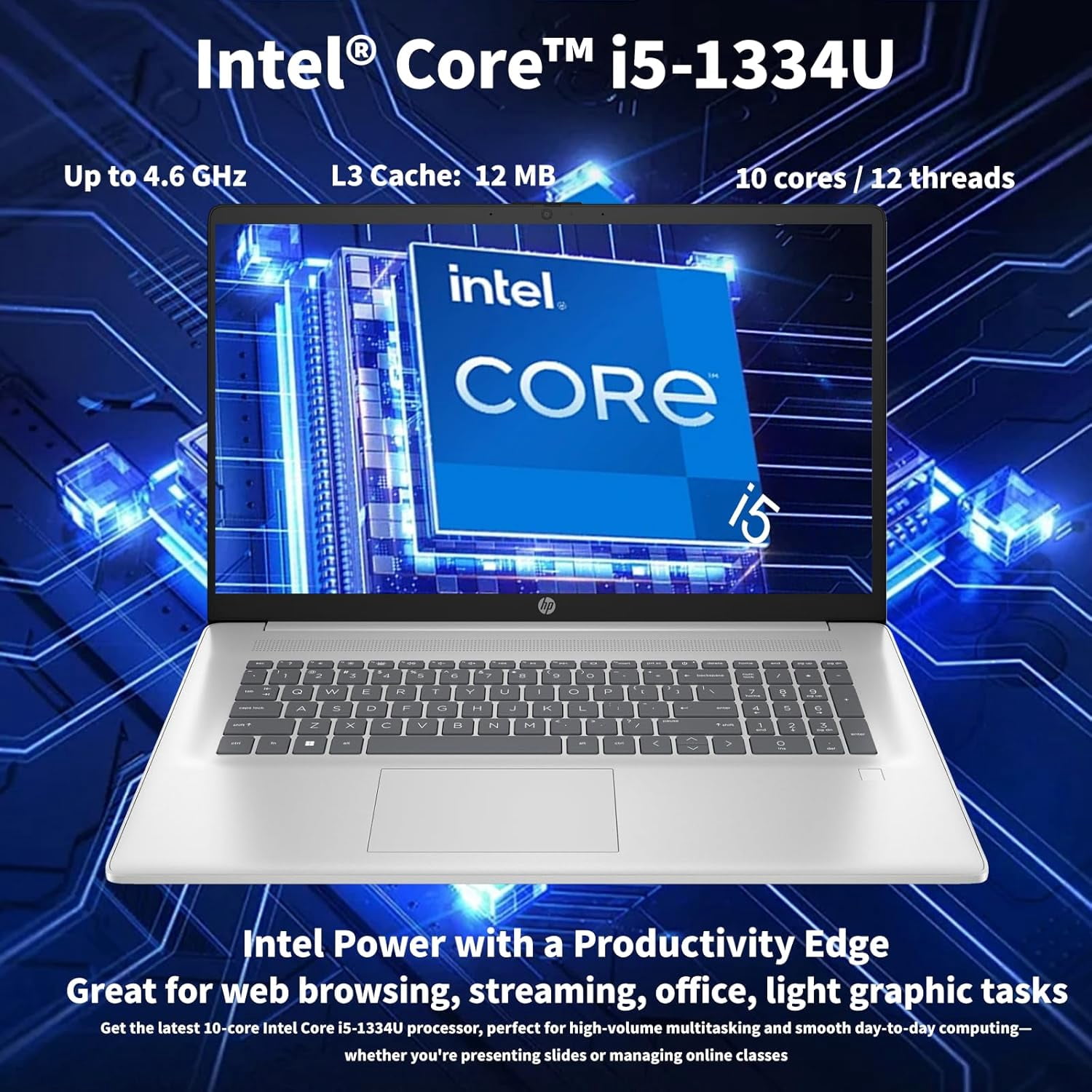 HP 17 Business Laptop PC- 17.3" HD+ Screen, Intel Core i5-1334U CPU, 16GB RAM, 1TB SSD, Backlit Keyboard, Fingerprint, Wi-Fi 6, Webcam, Numeric Keypad, Windows 11 Pro for Study & Work
