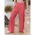 thumbnail image 2 of Women Linen Palazzo Pants Summer Boho Wide Leg High Waist Casual Lounge Beach Travel Vacation Outfits Orange L, 2 of 8