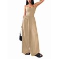 thumbnail image 2 of Women's Wide Leg Spaghetti Strap One Piece Baggy Pants Outfit Jumpsuit Romper for Summer Khaki S, 2 of 9