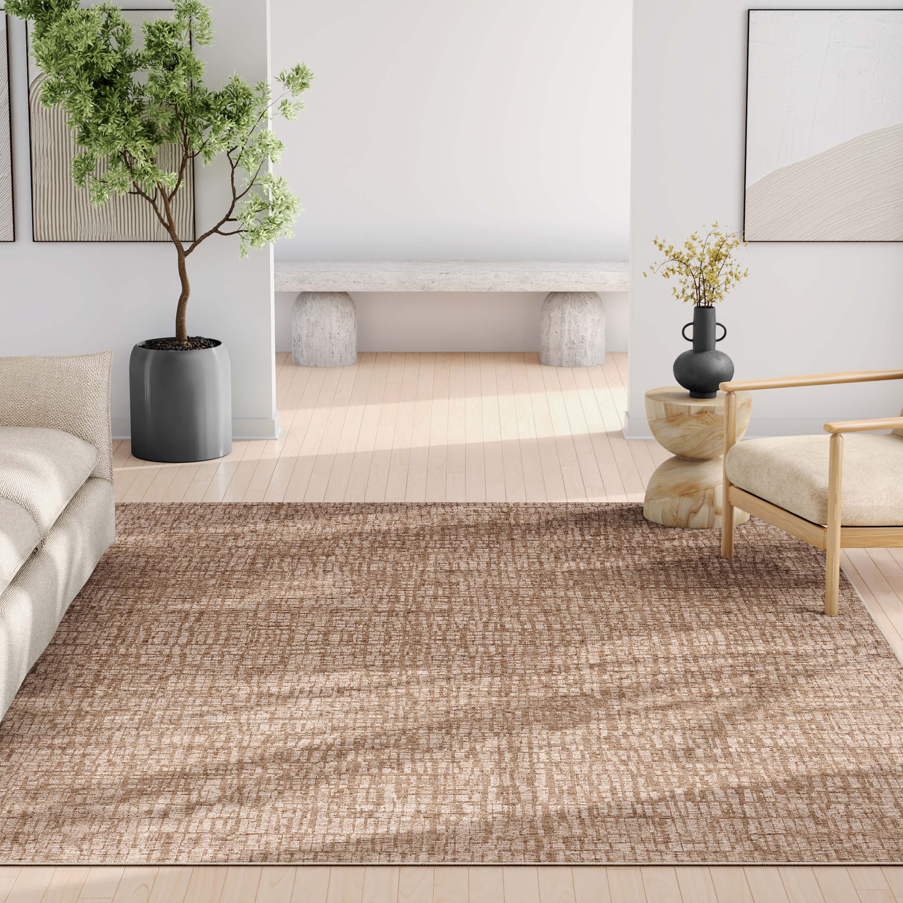 Well Woven Abstract Nightscape Modern Geometric Flat-Weave Brown 7'7" x 9'10" Area Rug