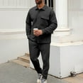 thumbnail image 6 of Fewfanhot Mens Sweatsuit Tracksuit Set 2 Pieces Solid Color Long Sleeve Button up Jacket and Cargo Pants Set, 6 of 7