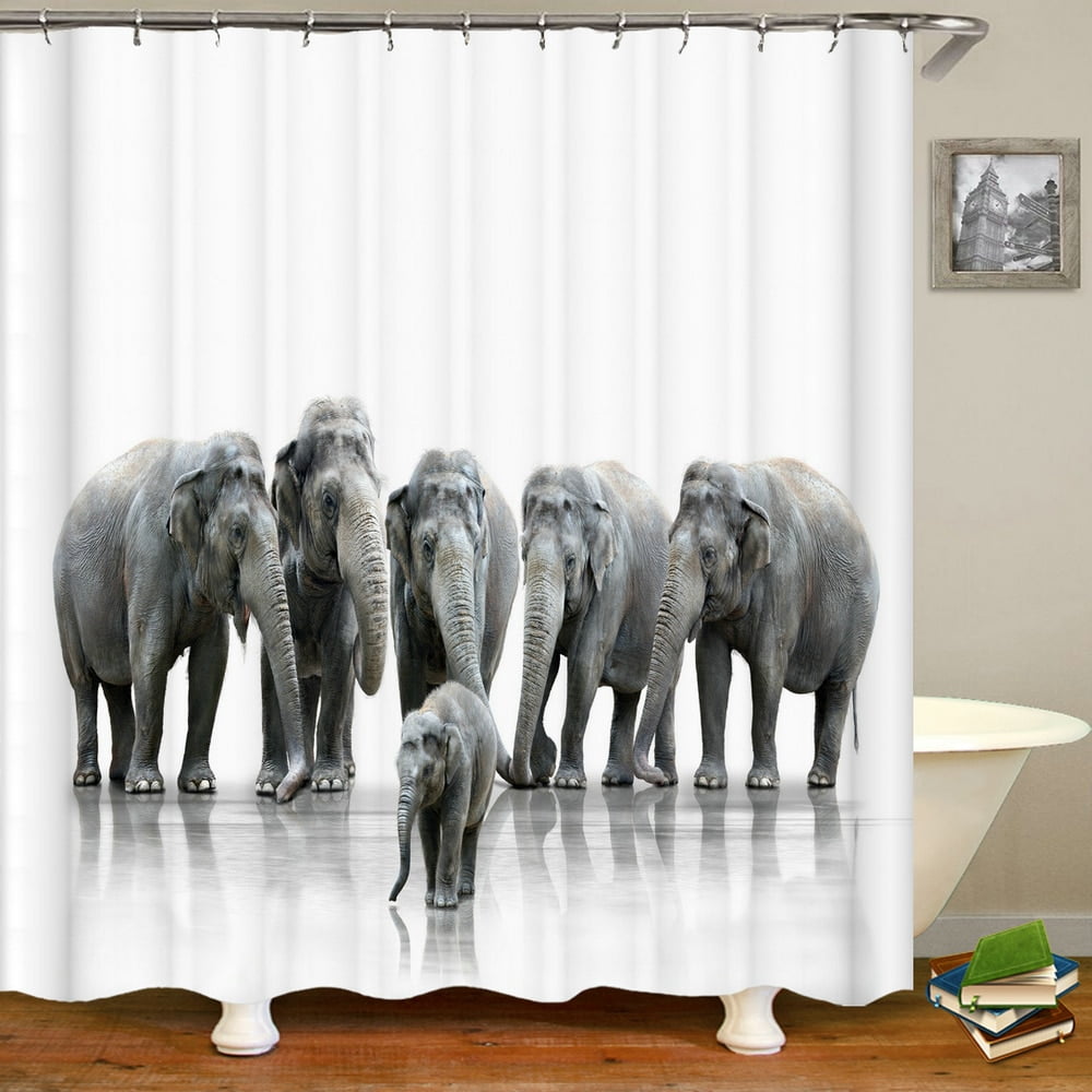 Interesting Animal Shower Curtains Elephant Pink Balloon Blue Sky White