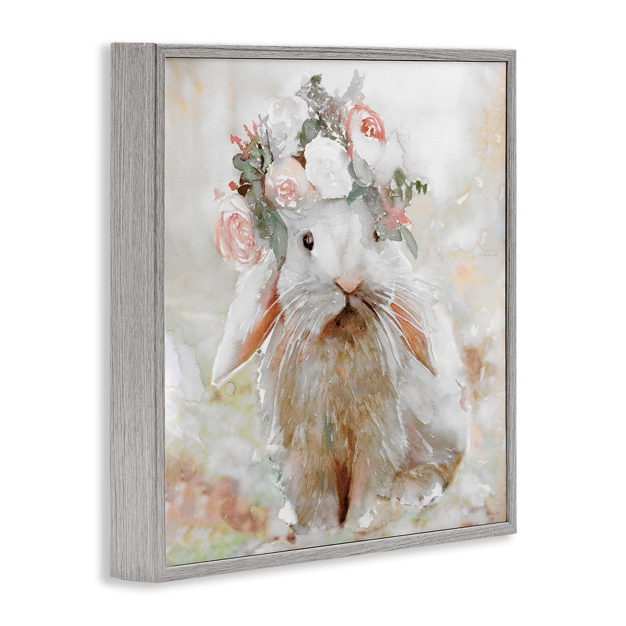 Stupell Industries Spring Floral Bunny Animals & Insects Painting Gray Framed Art Print Wall Art, 12 x 12