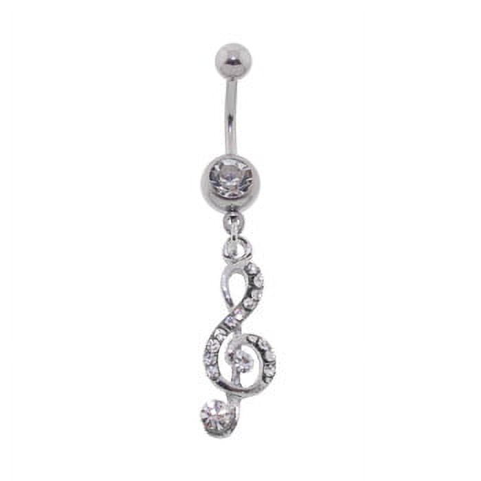 316L Surgical Steel Music Note Treble Clef CZ Gem Dangle Belly Ring 316L Surgical Steel Music Note Treble Clef CZ Gem Dangle Belly Ring