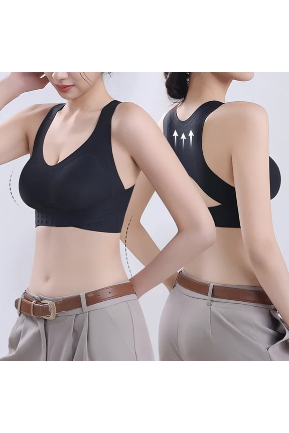 Posture Corrector Bra for Women, Wireless Push Up Bralette Full Coverage Back Support Brasieres, Seamless Smoothing Racerback 3D Lift, Soft Stretch Fabric