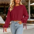 thumbnail image 2 of Zynoxe Lace-Up Eyelet Sleeves Sweatshirts for Women Fashion Drop Shoulder Stretch Cuffs Crewneck Sweatshirts Casual Versatile Solid Color Cropped Long Sleeve Tops for Women 2XL, 2 of 9